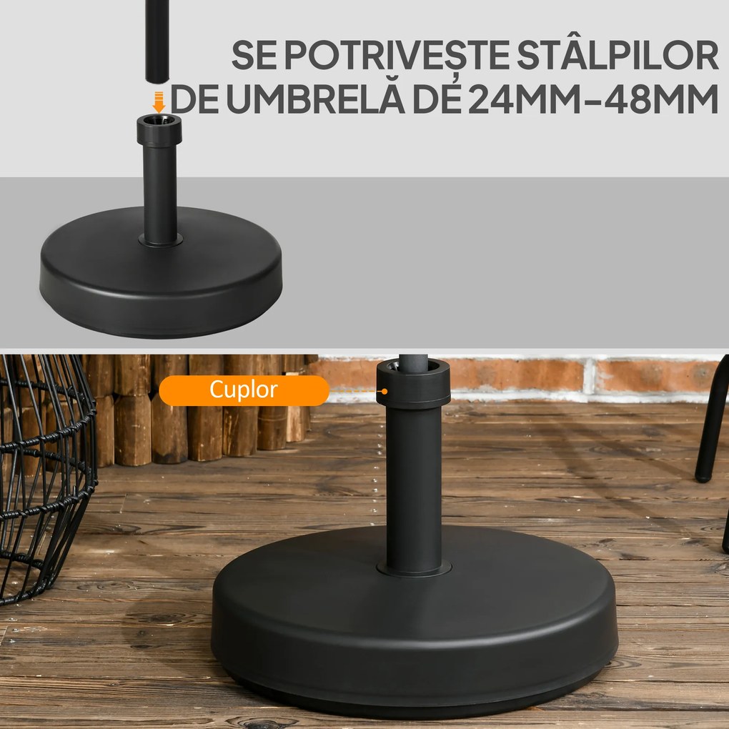 Outsunny Bază Umbrelă de Grădină din Plastic PP, Capacitate Max 18kg, Ø45x33 cm, Negru | Aosom Romania