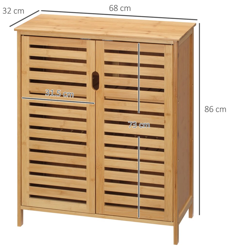 kleankin Dulap baie cu doua usi si 2 rafturi de depozitare, din bambus, natural | Aosom Romania
