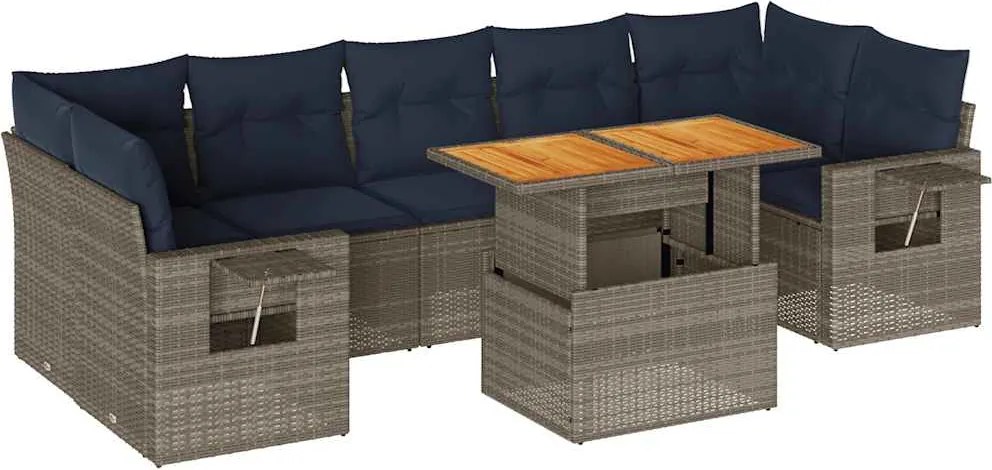 vidaXL Set canapele de grădină cu perne, 8 piese, gri, poliratan