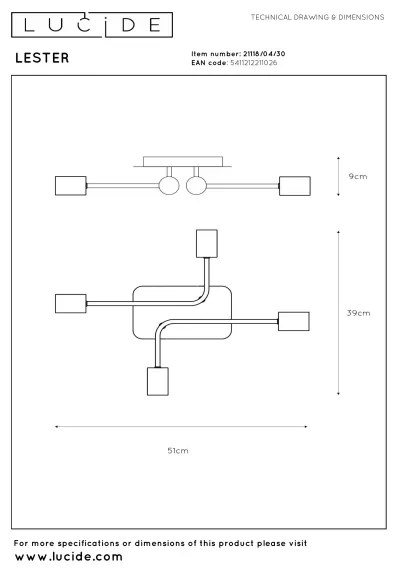 Lucide 21118/04/30 - Lustră aplicată LESTER 4xE27/40W/230V neagră