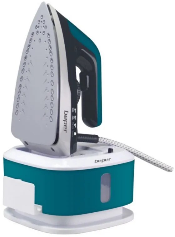 Fier de calcat Beper P204CAL200, 2250W, Placa ceramica, Termostat, Filtru, Ciclu continuu, Alb/albastru-verde