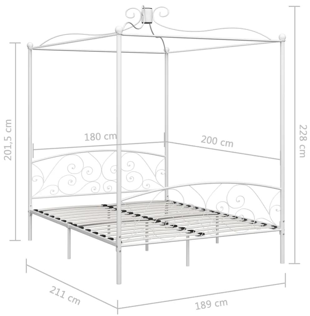 Cadru de pat cu baldachin, alb, 180 x 200 cm, metal Alb, 180 x 200 cm
