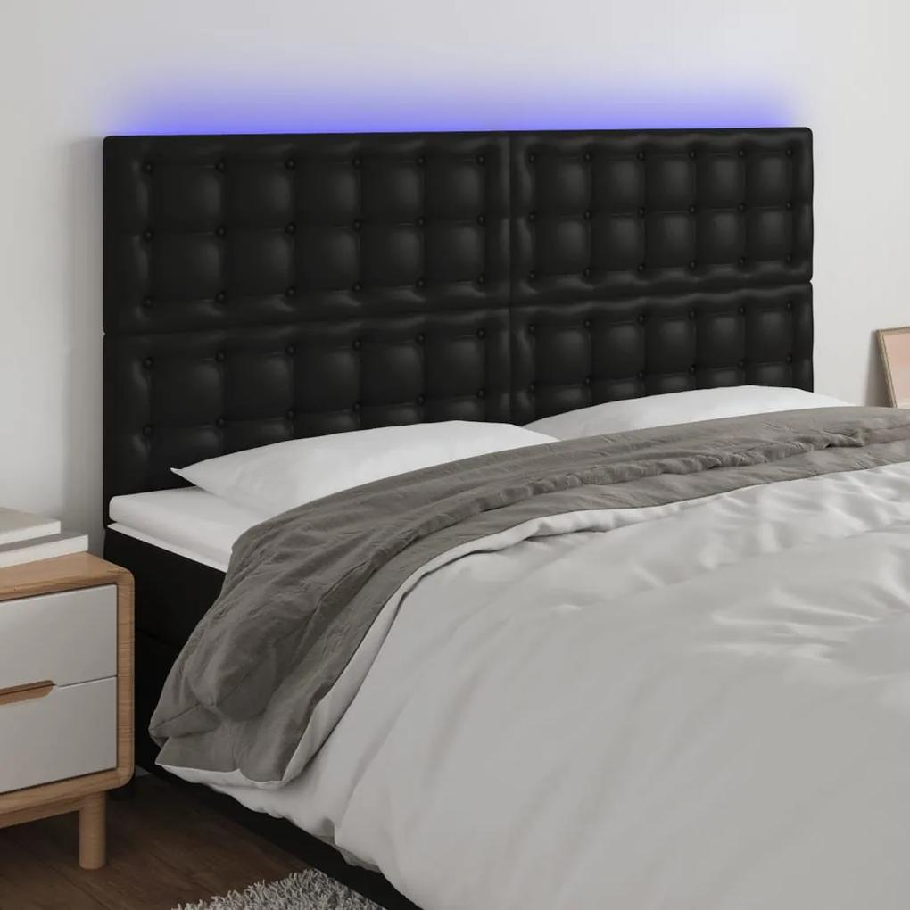 3122532 vidaXL Tăblie de pat cu LED, negru, 200x5x118/128 cm, piele ecologică