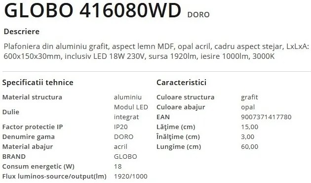 Plafoniera LED cu aspect lemn design dreptunghiular DORO 18W