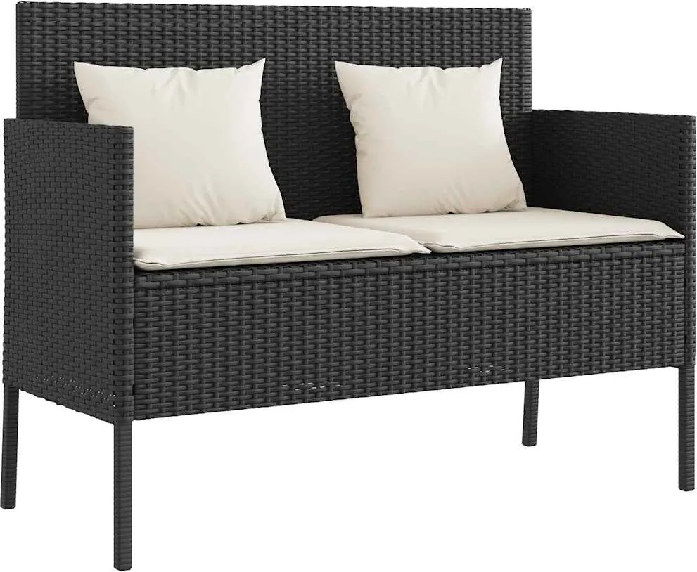 vidaXL Bancă de grădină cu perne, negru, poliratan