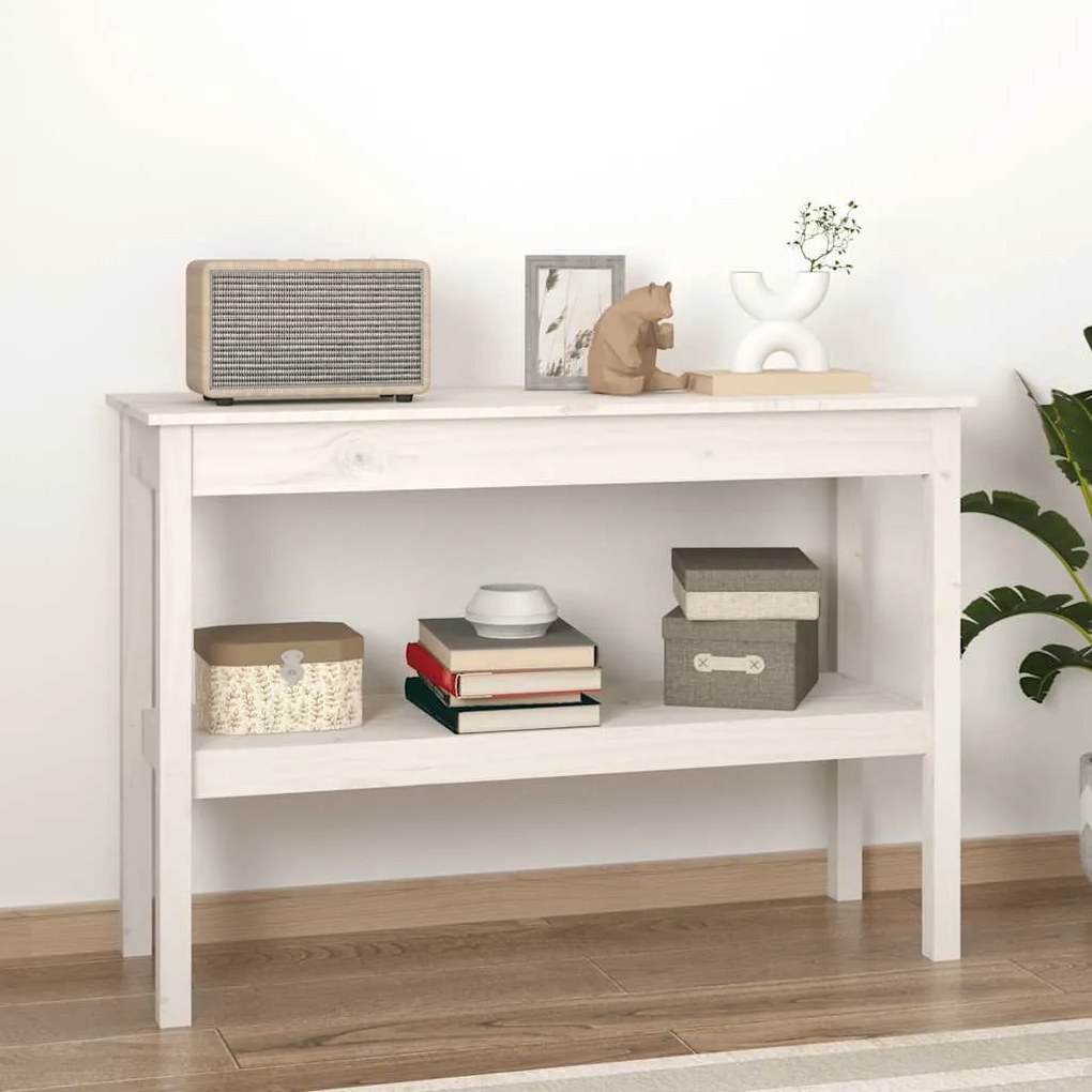Masa consola, alb, 110x40x75 cm, lemn masiv de pin Alb, 110 x 40 x 75 cm, 1