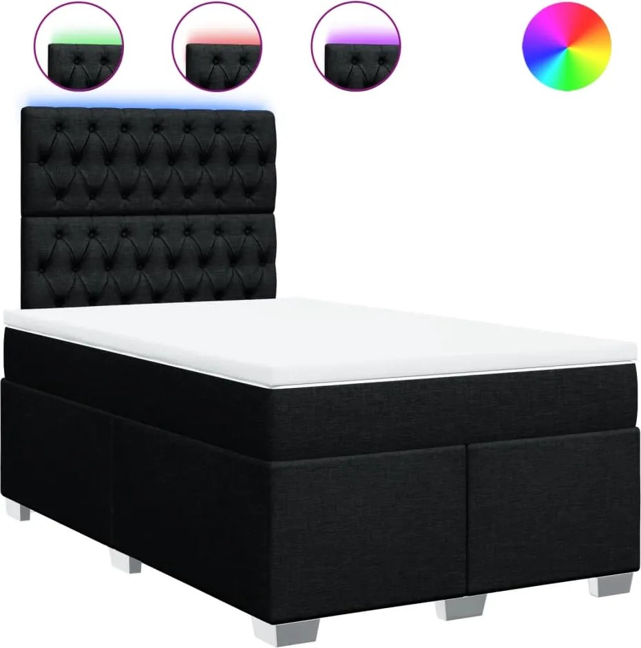 vidaXL Pat box spring cu saltea, negru, 120x200 cm, textil