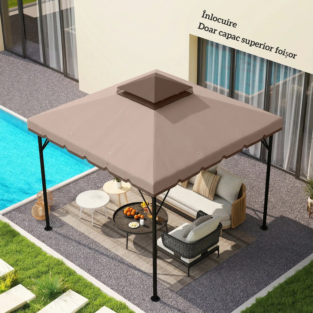 Outsunny Husă de Rezervă pentru Foișor 3x3 m din Grădină, Acoperiș Dublu Rezistent la Apă din Poliester 180g/㎡ Anti-UV 30+ cu 8 Găuri de Drenaj, Cașmir | Aosom Romania