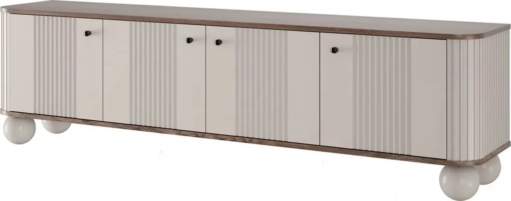Dulap TV Vesper 4D 187 cm - cașmir / nuc / mânere negre / picioare rotunde