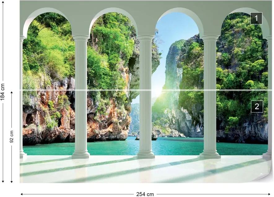 GLIX Fototapet - Tropical Lagoon 3D Archway View Vliesová tapeta  - 254x184 cm