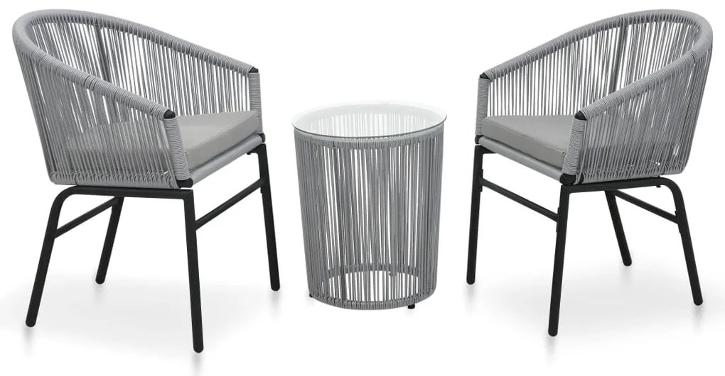 vidaXL Set mobilier de bistro cu perne, 3 piese, gri, ratan PE