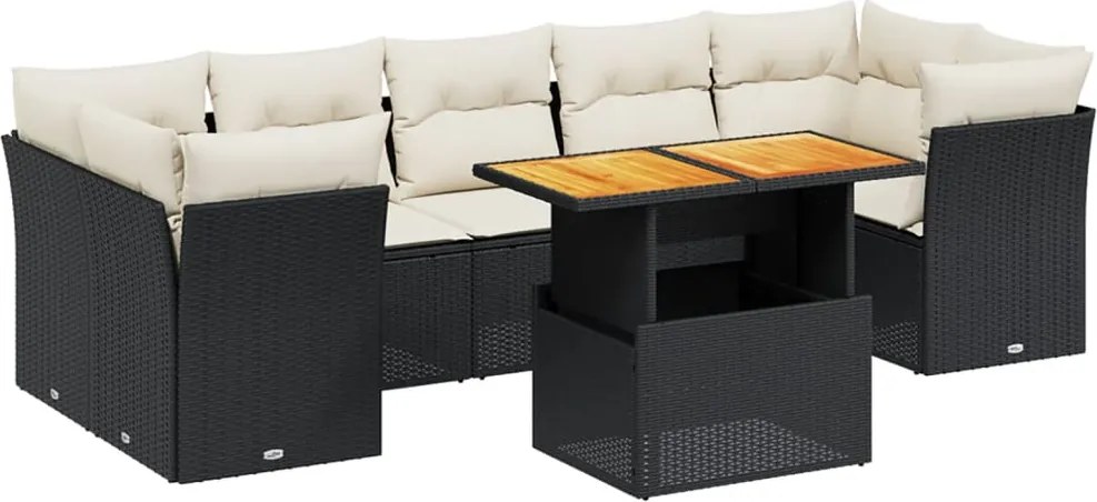 vidaXL Set mobilier de grădină cu perne, 8 piese, negru, poliratan
