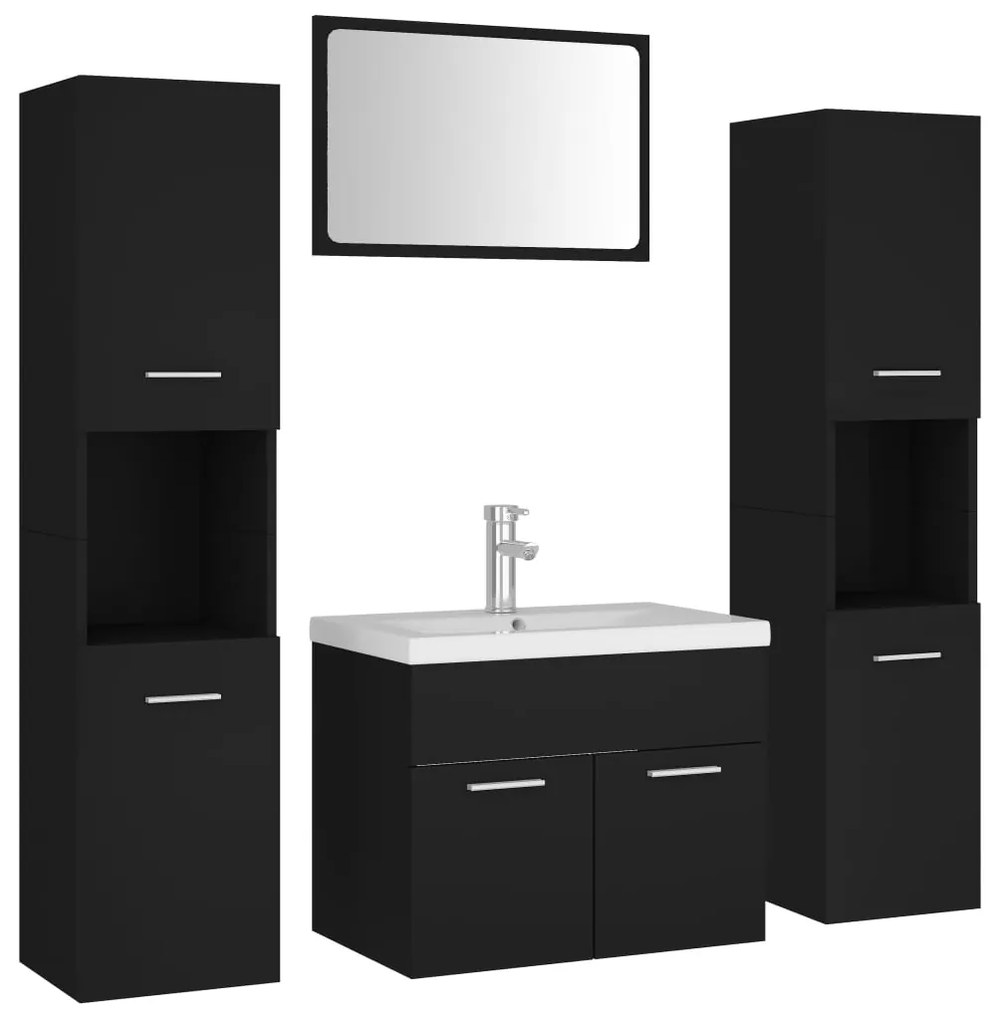 3071496 vidaXL Set mobilier de baie, negru, lemn prelucrat