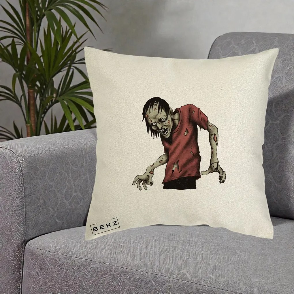 Perna Decorativa Halloween Zombie Infricosator, 40x40 cm, Ecru, Husa Detasabila, Perna Inclusa, BEKZ®