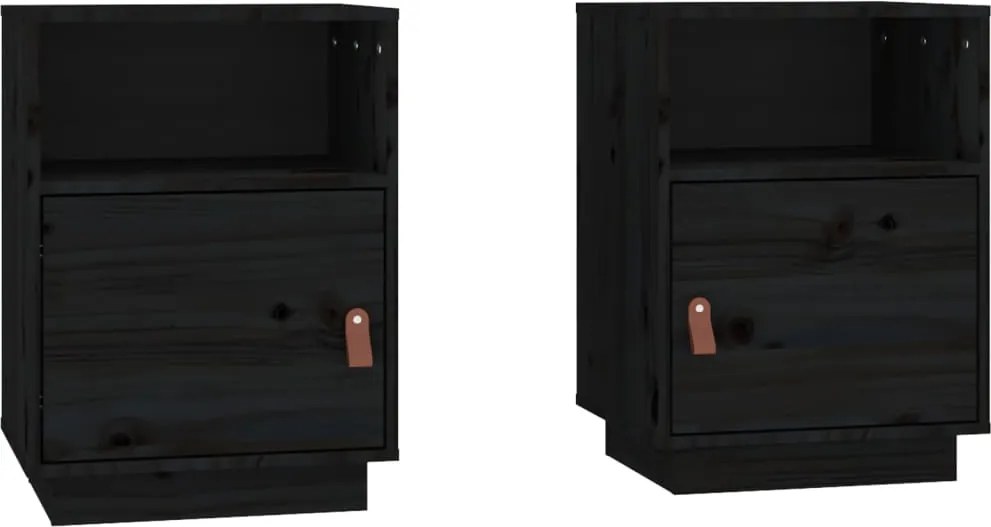 vidaXL Noptiere, 2 buc., negru, 40x34x55 cm, lemn masiv de pin