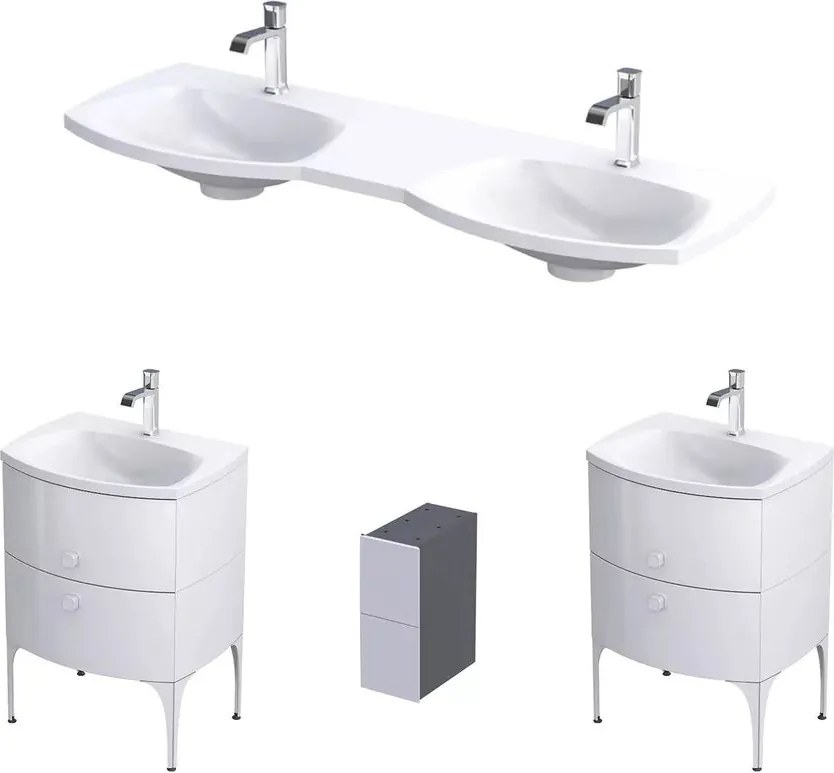 Set dulap baza suspendat Oristo Louis alb 4 sertare cu lavoar alb mat 144 cm