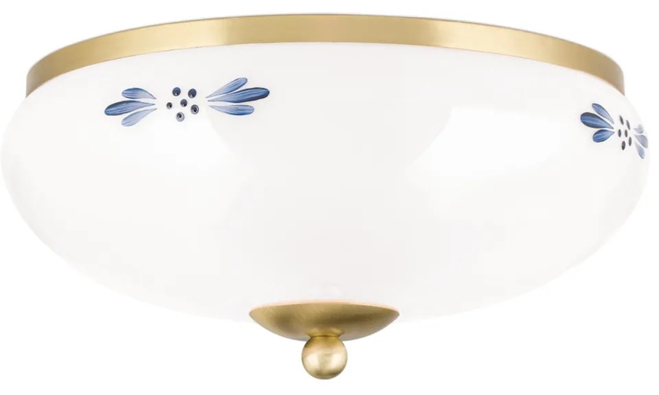 Plafoniera clasica Landhaus 28cm alama satin/ sticla opal decor albastru