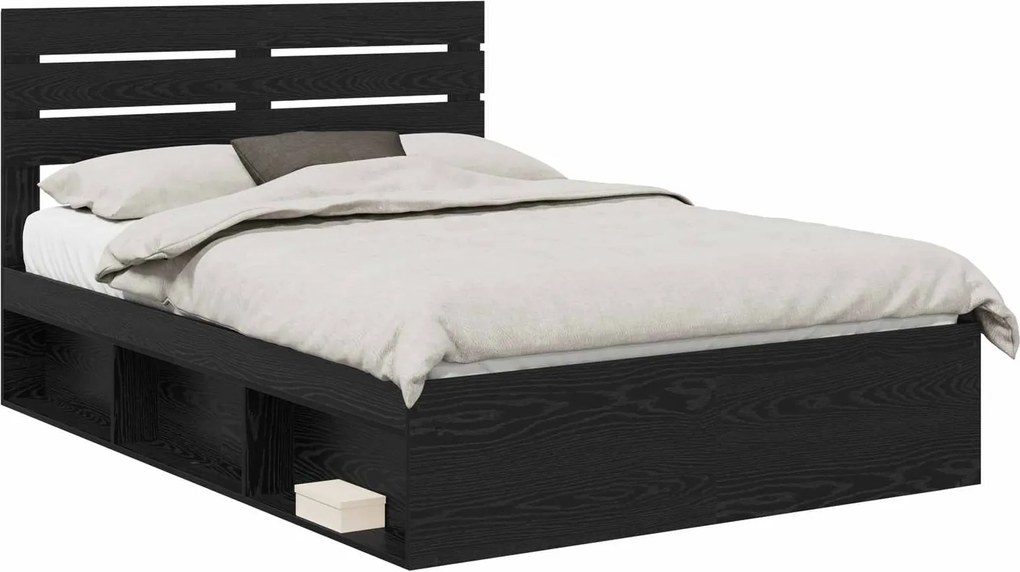 vidaXL Cadru de pat cu headboard Negru 150 x 200 cm Lemn de pin masiv