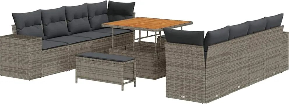 vidaXL Set de canapele pentru grădină cu pernă 11 pcs Gri poliratan