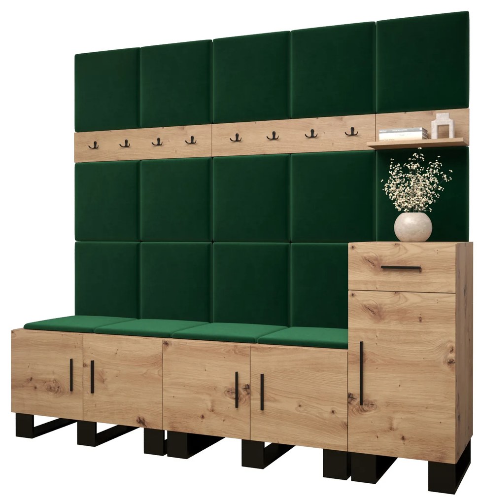 Set mobilier pentru hol Amanda 8 (Stejar artisan + verde). 1085926
