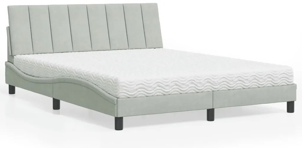 vidaXL Pat cu saltea, gri deschis, 160x200 cm, catifea