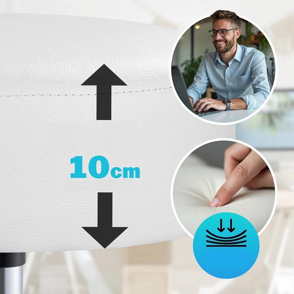 Taburet pe roți OXANA cu suport pentru picioare, Ø35cm, alb Casaria