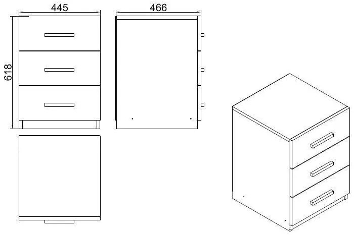 Comoda Birou - Rollbox, 3 sertare Alb, 45 x 62 x 47 cm
