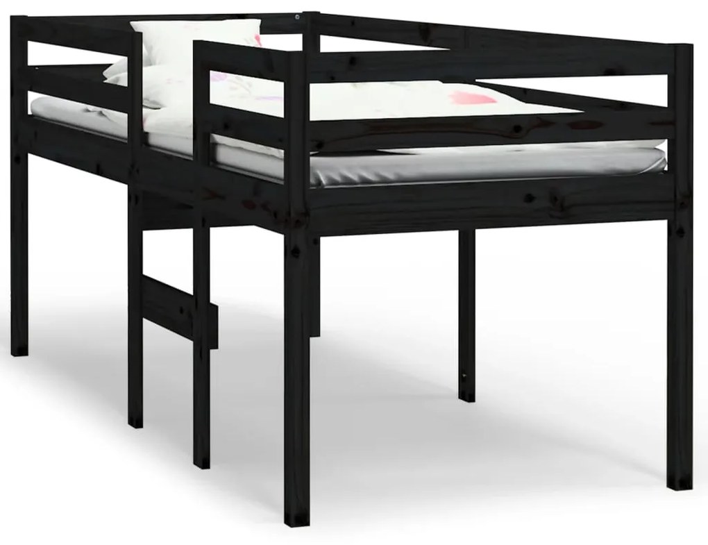821623 vidaXL Pat înalt de dormitor, negru, 75x190 cm, lemn masiv de pin