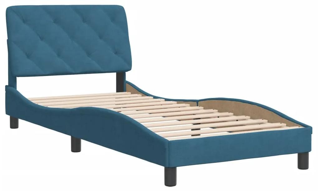 3207897 vidaXL Cadru de pat cu tăblie, albastru, 90x190 cm, catifea