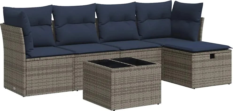 vidaXL Set mobilier grădină cu perne, 6 piese, gri, poliratan