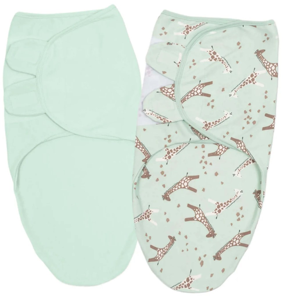 Set 2 sisteme de infasat reglabil din bumbac 0-3 luni Kidizi Giraffe Mint, 100% bumbac