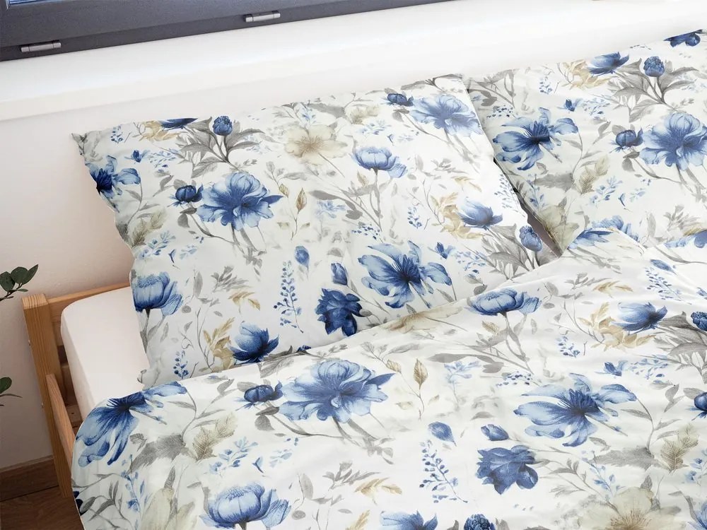 Lenjerie de pat din bumbac FLORI ALBASTRE