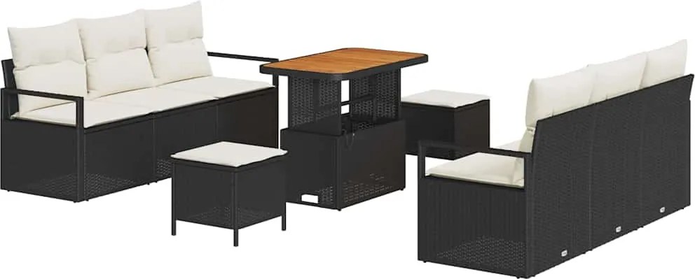 vidaXL Set de canapele pentru grădină 9 pcs Negru Rattan poli