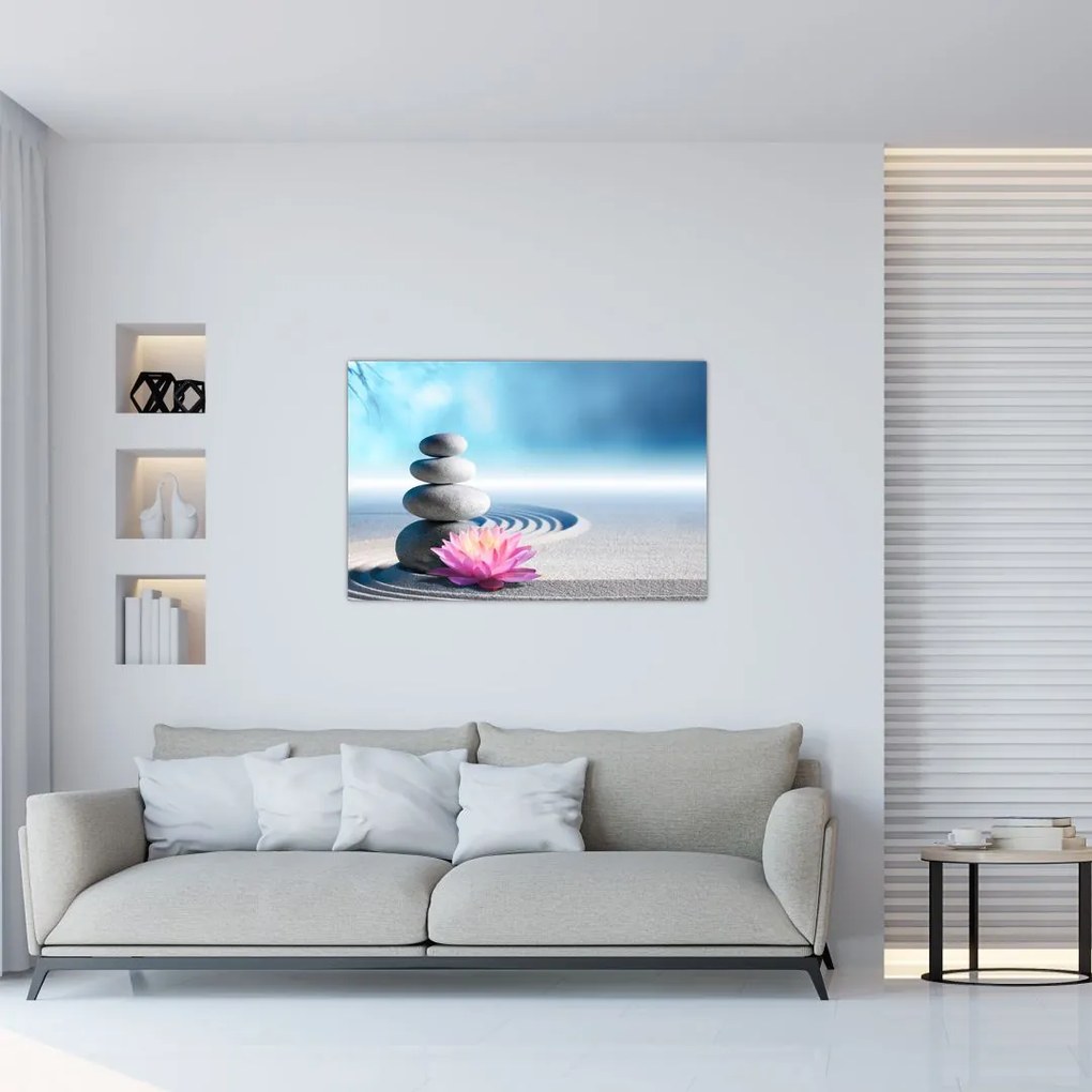 Tablou cu nisip, crin și pietrele spa (90x60 cm)