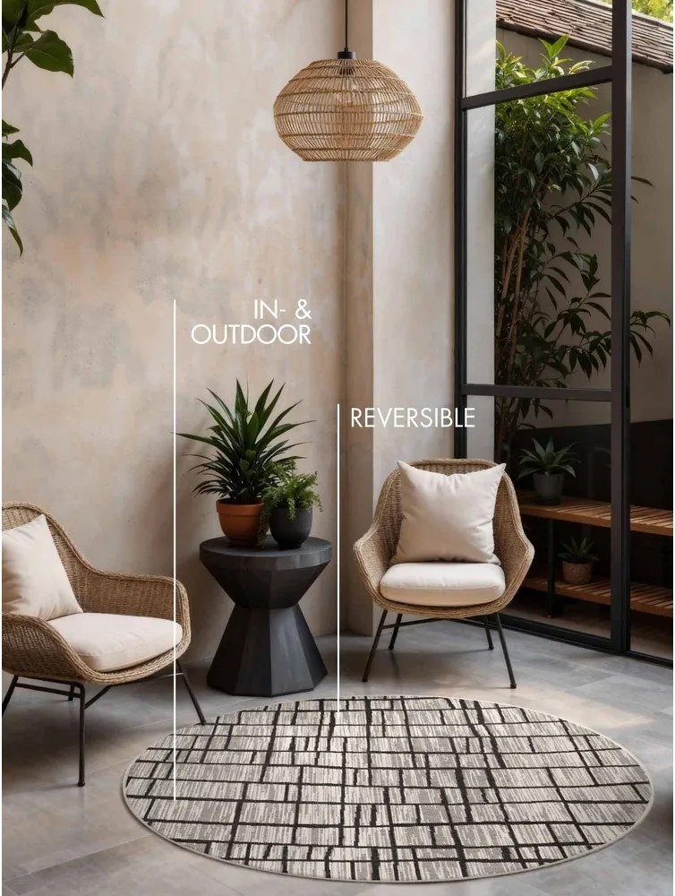 Covor pentru exterior și interior negru/crem rotund ø 200 cm Haringey Crouch – Ted Baker