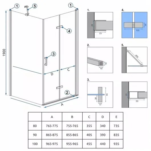 Cabina de dus dreptunghiulara cu usa pliabila Rea Molier 80x90 crom
