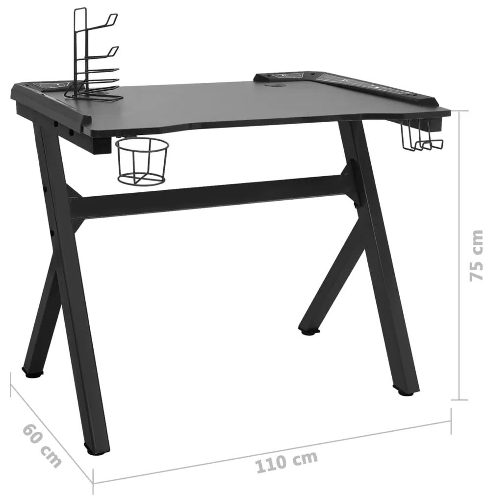 Birou de gaming cu picioare forma Y, negru, 110x60x75 cm, LED Negru, 110 x 60 x 75 cm