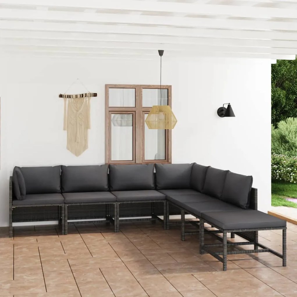 3059764 vidaXL Set mobilier de grădină cu perne, 7 piese, gri, poliratan