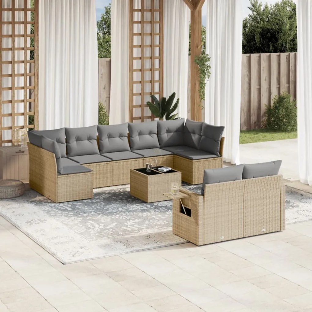 vidaXL Set canapele de grădină cu perne, 10 piese, bej, poliratan