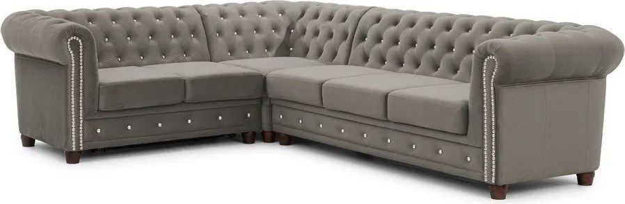 Colțar gri extensibil cu tapițerie din catifea (cu colț pe partea stângă/în formă de ”L”) York Blik – Ropez