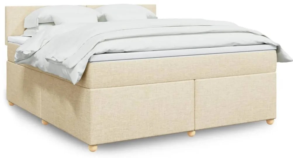 vidaXL Pat continental cu saltea, crem, 180x200 cm, textil