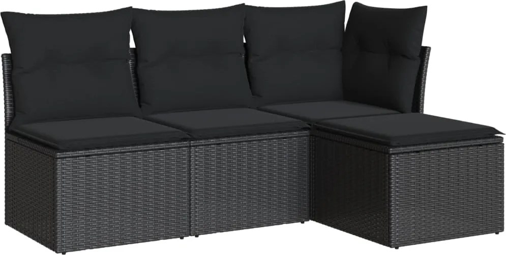 vidaXL Set mobilier de grădină cu perne, 4 piese, negru, poliratan