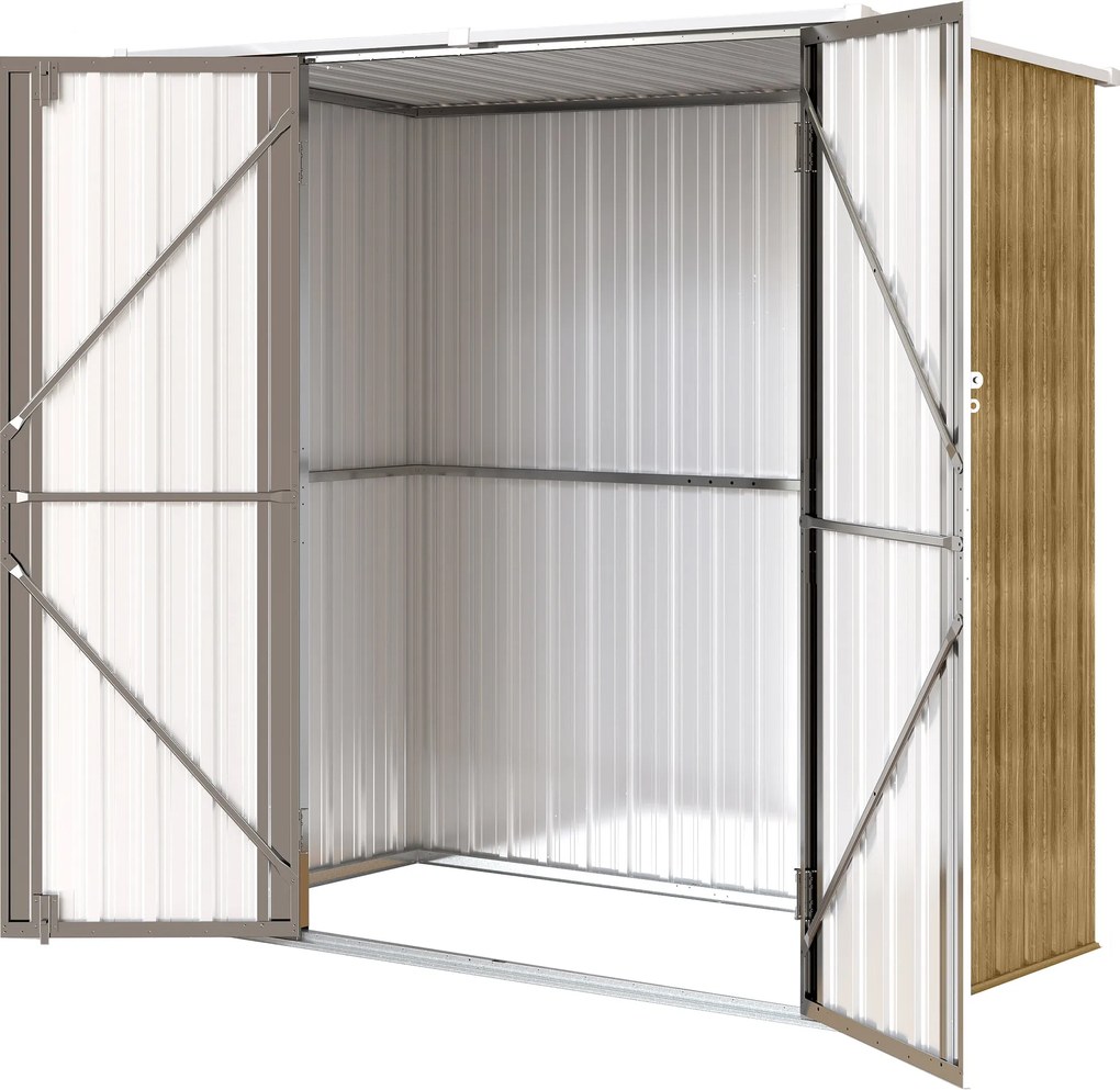 Outsunny Șopron metalic de grădină exterior 1,37 m² 163x89x163 cm cu acoperiș înclinat, uși cu zăvor și mănuși maro | Aosom Romania
