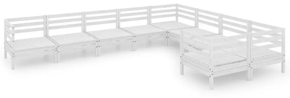 3083255 vidaXL Set mobilier de grădină, 9 piese, alb, lemn masiv de pin