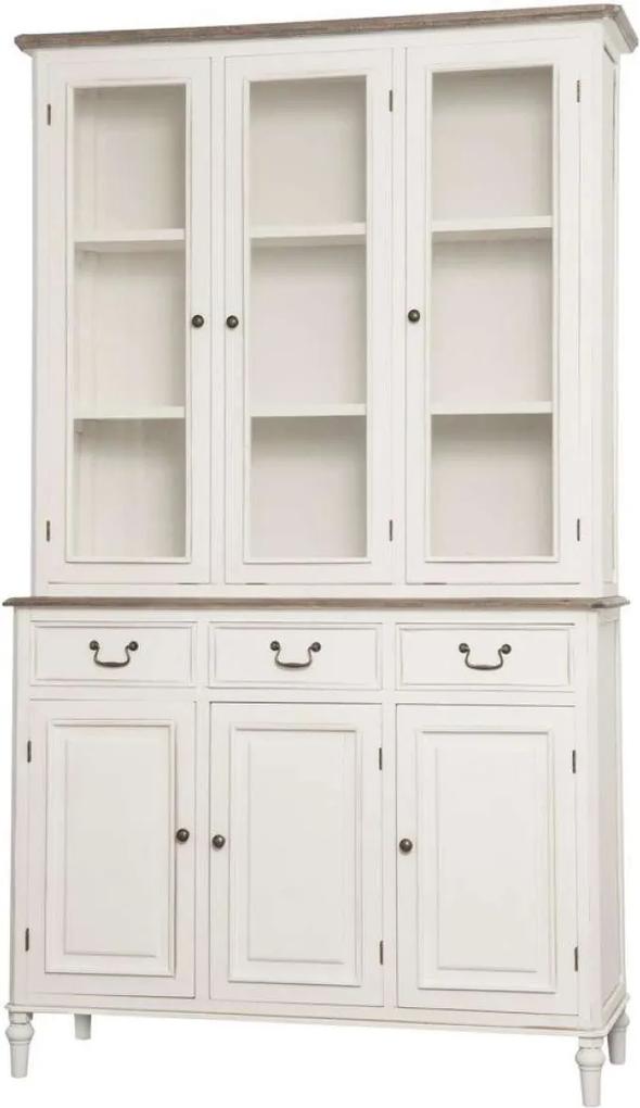 Vitrină stil clasic cu trei uși Collin, 200x120x45 cm, lemn de plop/ mdf/ metal/ sticla, alb/ maro