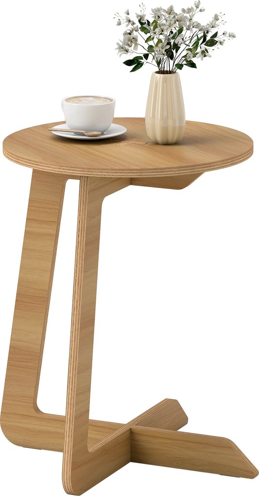 HOMCOM Măsuță auxiliară în formă de C Măsuță rotundă Montaj rapid pentru spații mici Living Dormitor Natural | Aosom Romania