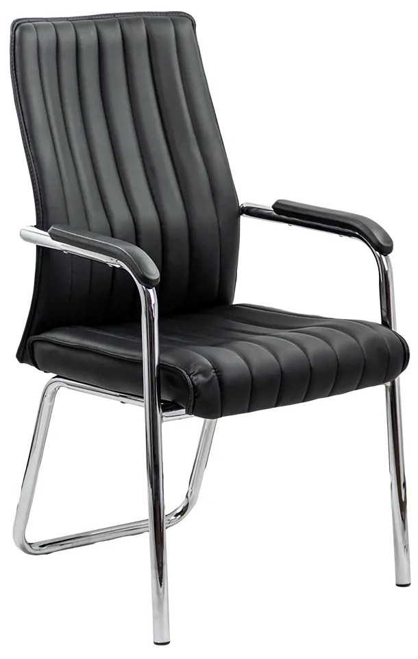 Scaun vizitatori negru HRC 614 din piele ecologică și cadrul cromat
