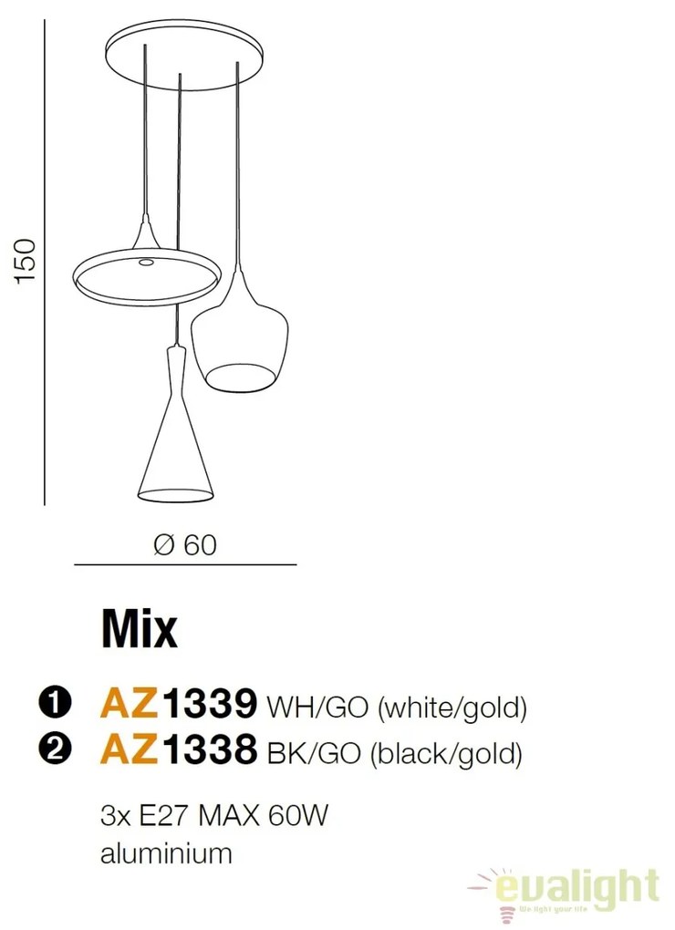 Lustra retro design industrial MIX alb/auriu