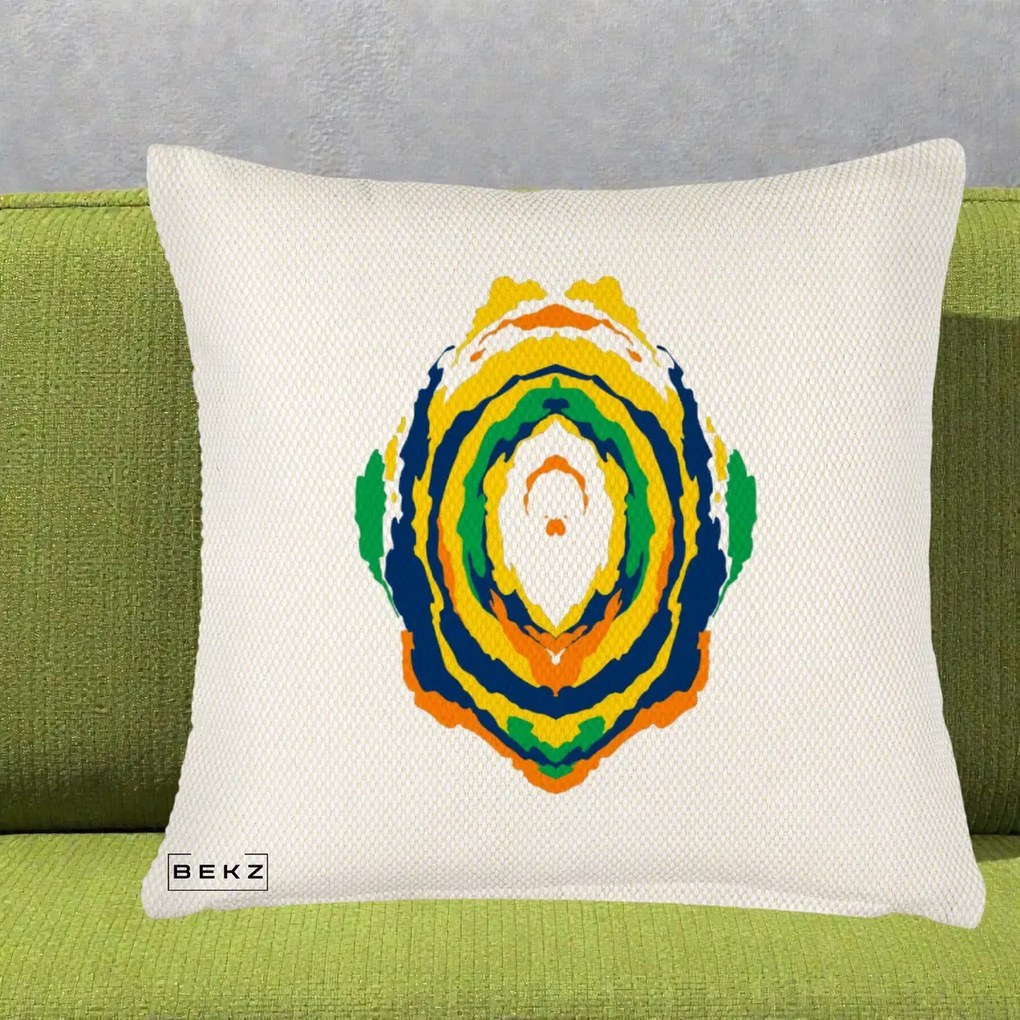 Perna Decorativa Oval Abstract Multicolor, 40x40 cm, Crem Reliefat, Husa Detasabila, Perna Inclusa, BEKZ®