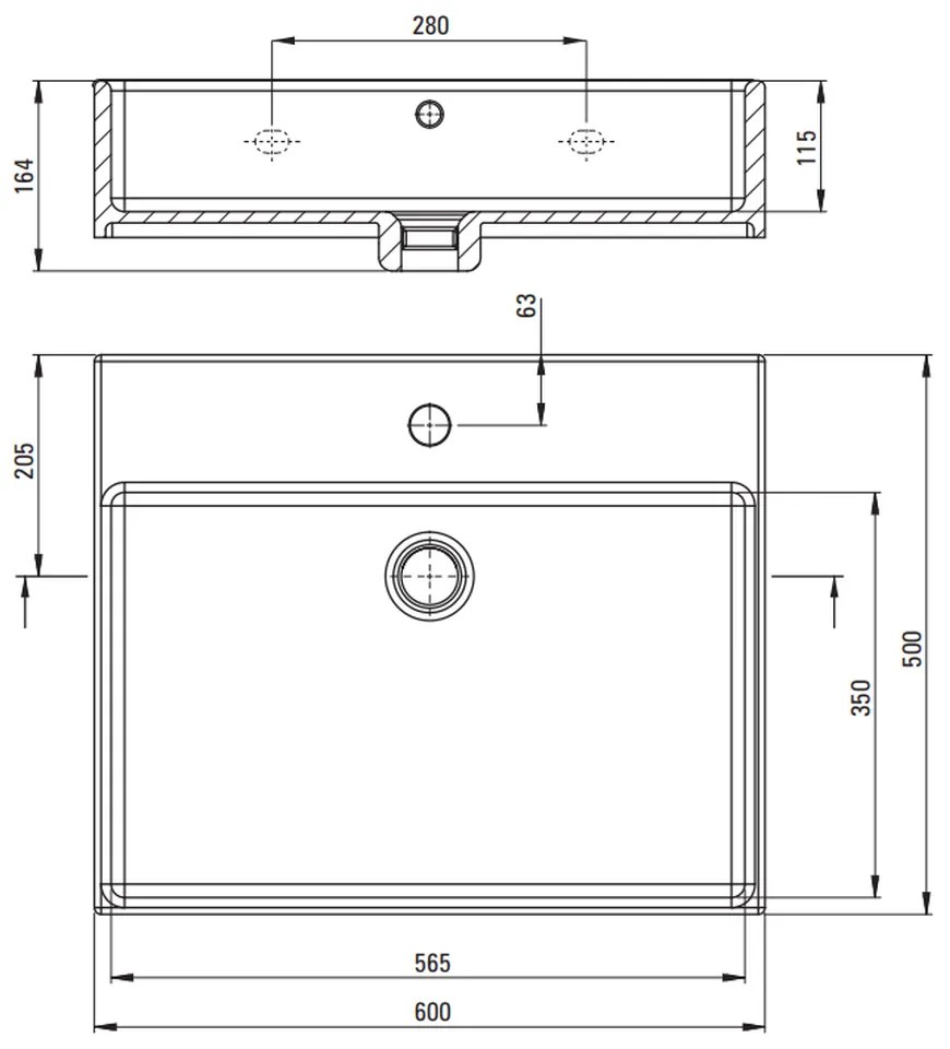 Set consola baie neagra Deante Temisto cu lavoar inclus 60 cm 665x500 mm